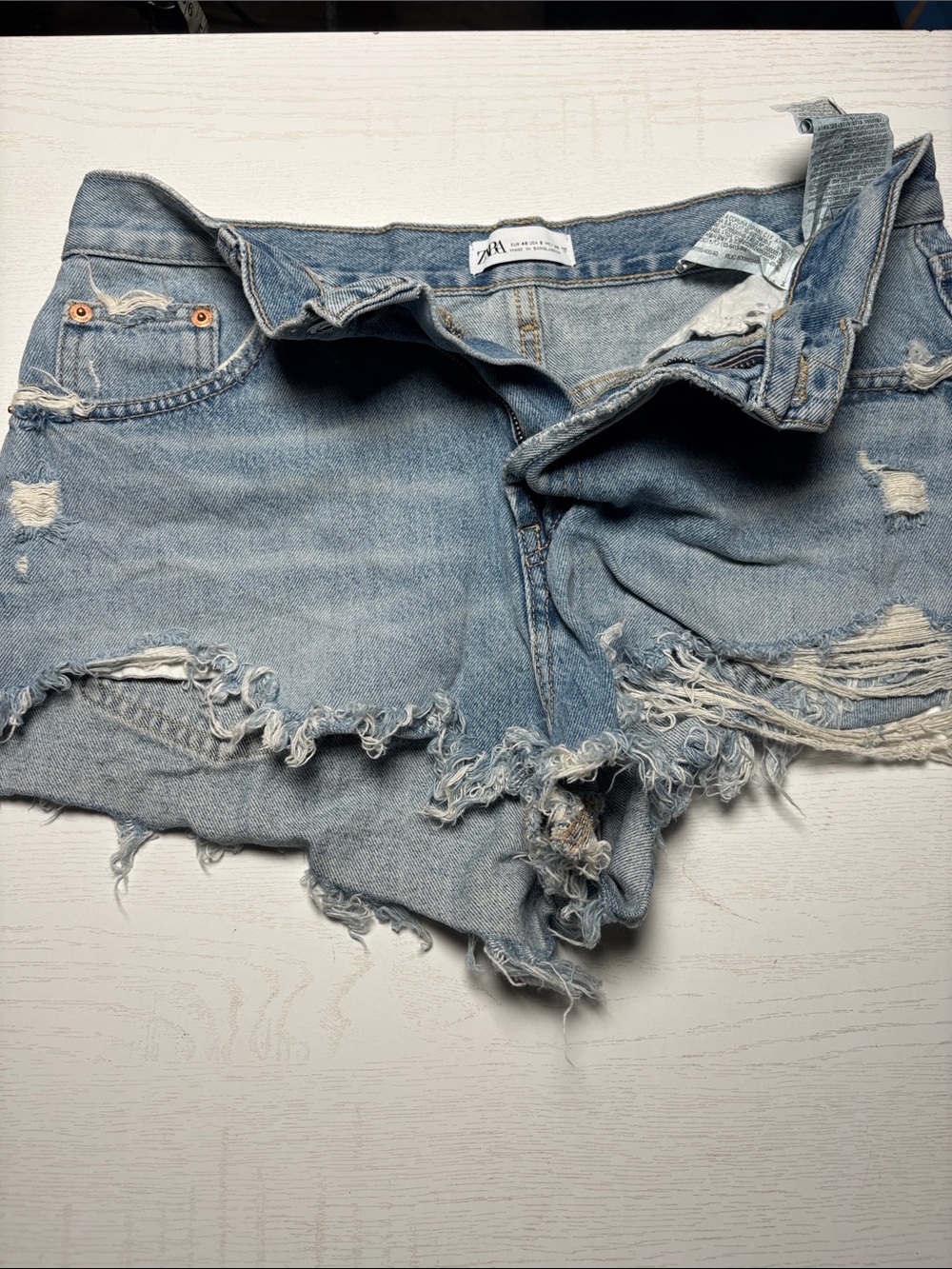 Zara Light Blue Distressed Frayed Denim Shorts - Women